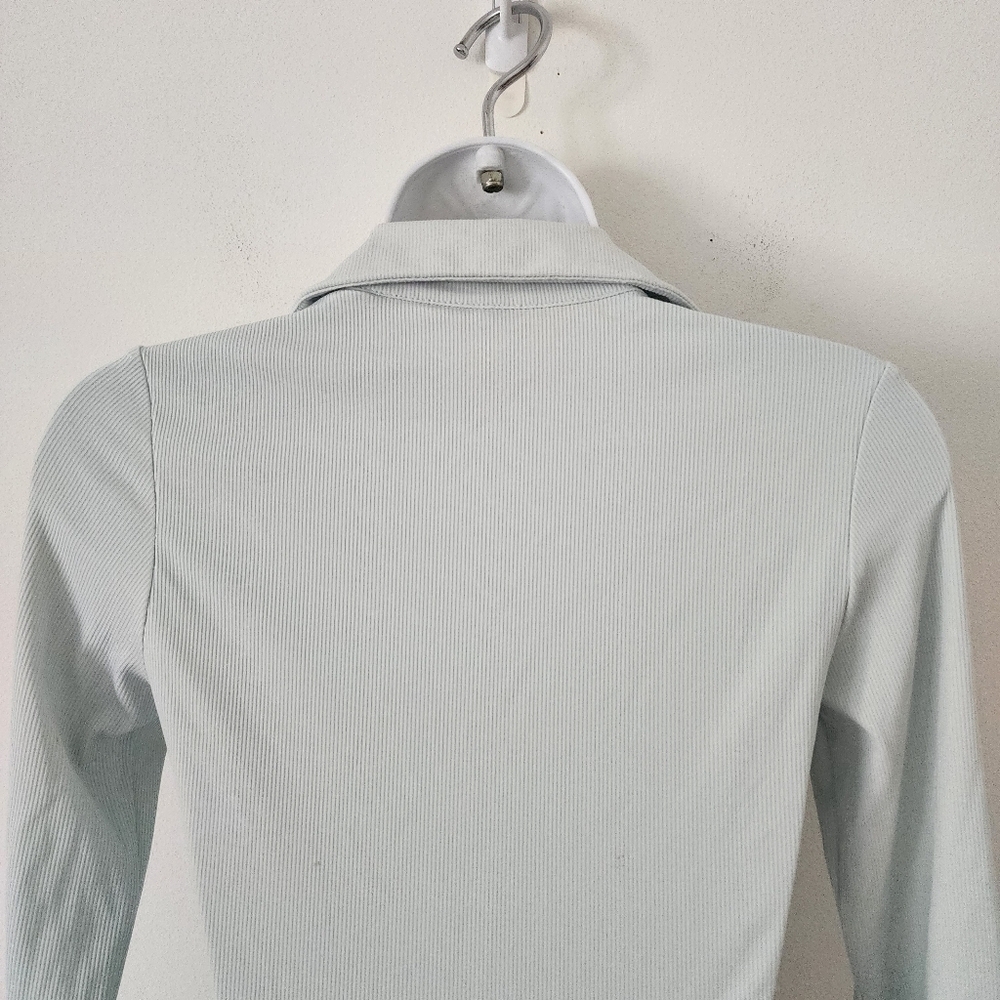 House of Harlow 1960 Green Ribbed Long Sleeve Collared Bodysuit w/ Snaps Size XS - Picture 11 of 13